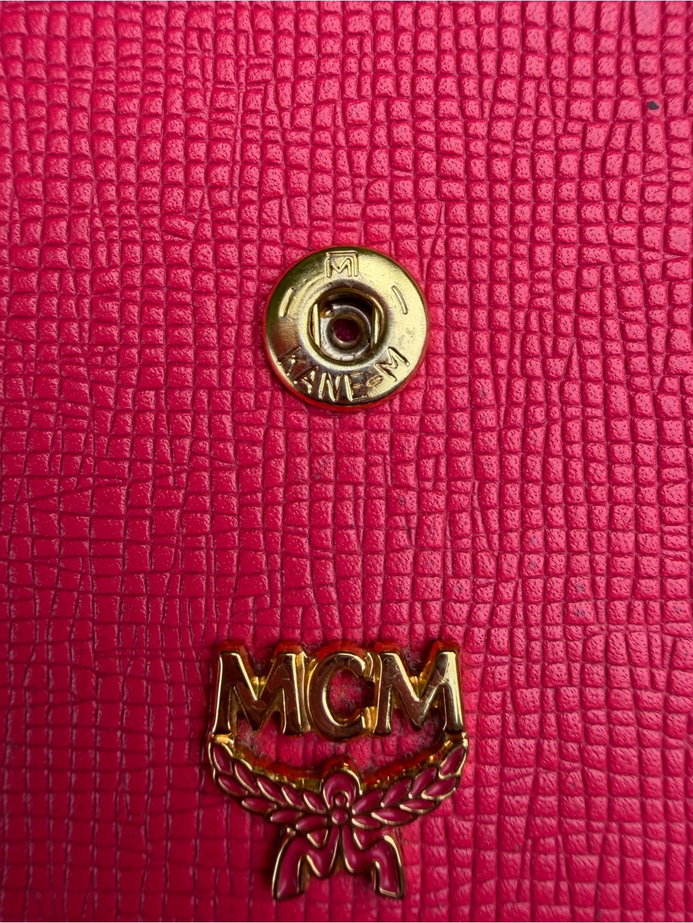 MCM Hot Pink Leather Trifold Wallet with Charms & Gold Hardware - Picture 7 of 16